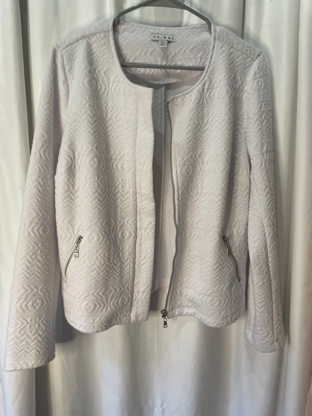 Tribal White Quilted Zip-Pocket Jean Jacket